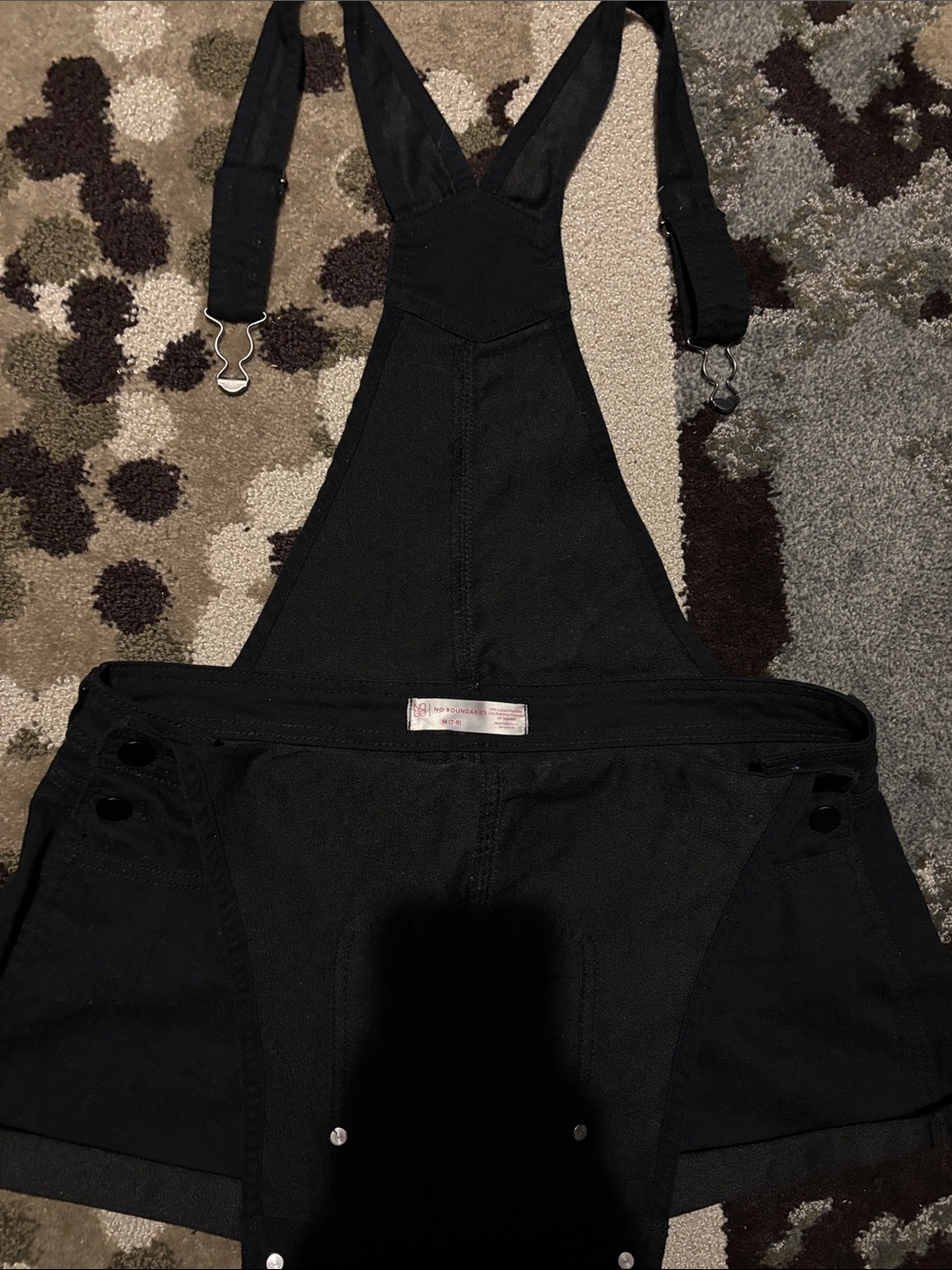 No Boundaries dark navy blue, with black accents and inside,Denim Short Overalls - Picture 8 of 13
